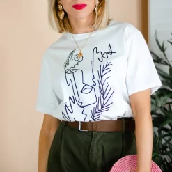 Wholesale 😍 Rock On Ruby Abstract Face T 👕 Shirt In White Dead Edgy Hun Line Art 💯