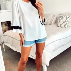Best deal 🥰 HOXTON GAL 3/4 Sleeve Oversized Top With Trim Detail In White ✔️