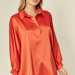 Best reviews of ✨ HOXTON GAL Red Batwing Sleeve Satin Oversized Top 😍
