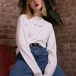 Best deal ⌛ Rock On Ruby Embroidered Cats > Humans Long Sleeved 👚 Shirt In White 👍