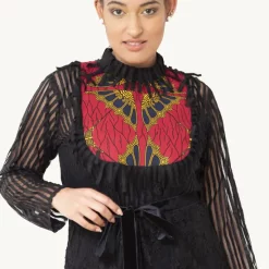 Best deal 👍 Okwuís Frocentric 'Dasanna' Velvet Trimmed High Neck Lace Top In Black 🌟