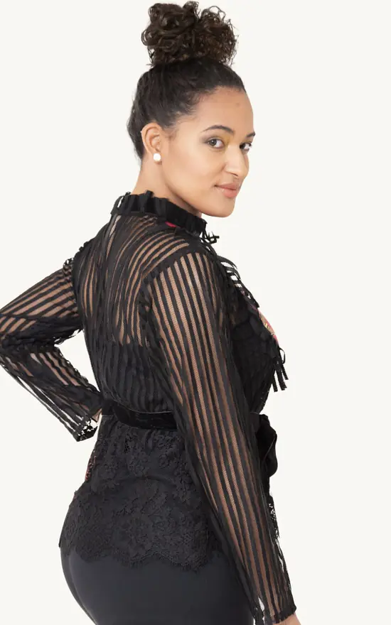 Best deal π OkwuΓs Frocentric 'Dasanna' Velvet Trimmed High Neck Lace Top In Black π - Image 2