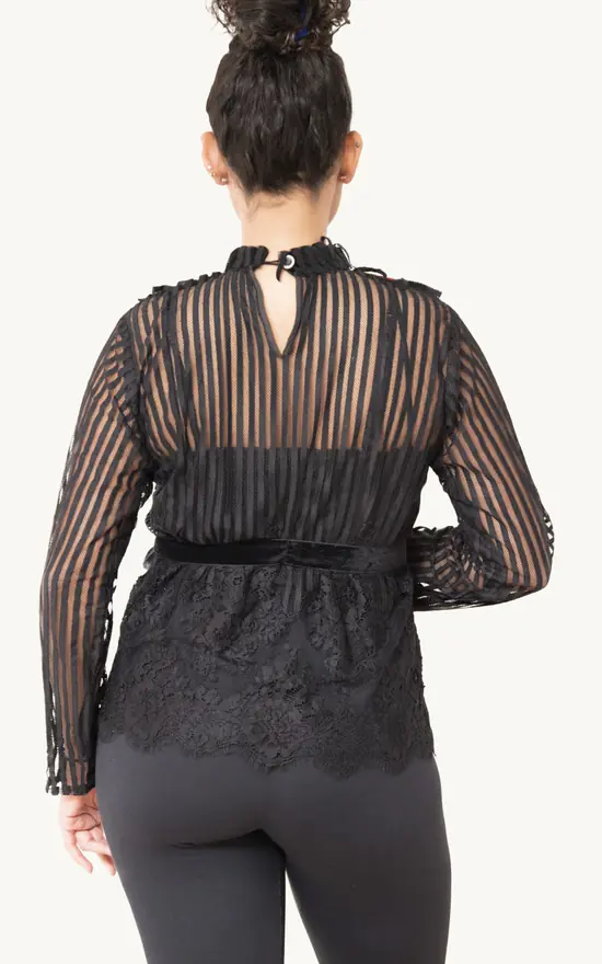 Best deal π OkwuΓs Frocentric 'Dasanna' Velvet Trimmed High Neck Lace Top In Black π - Image 3
