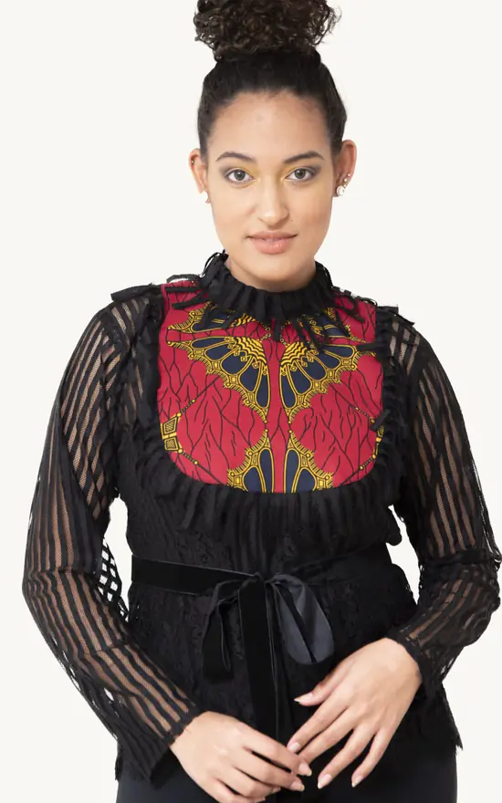 Best deal π OkwuΓs Frocentric 'Dasanna' Velvet Trimmed High Neck Lace Top In Black π - Image 4