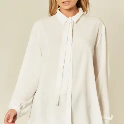 Wholesale 🧨 HOXTON GAL White Tie Neck Oversized Crepe Top ✔️