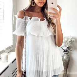 Coupon 🔔 KURT MULLER Ruffle Bardot Blouse In White 👍