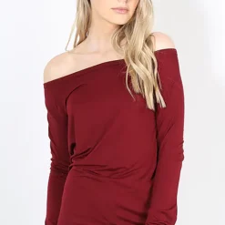Best reviews of 🥰 Oops Fashion Jae Off Shoulder Long Sleeve Top In Wine Red 🧨