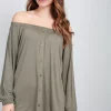 Buy ✨ Oops Fashion Off Shoulder Button Front Top In Khaki ⌛