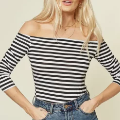 Brand new 🔥 Dolly And Dotty Gloria 3/4 Sleeve Bardot Top In Black Stripe ⌛