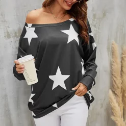 Wholesale 😍 FS Collection Oversized Star Print Top In Charcoal Grey 👍