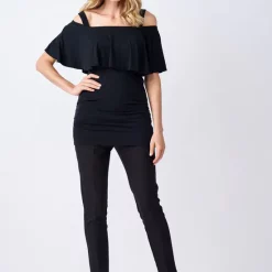 Wholesale ✔️ Adélie Maternity Esme Maternity And Breastfeeding Top With Ruffle Panel In Black 💯