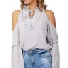 Cheap 🎁 LOES House Light Grey Cold Shoulder Blouse With Flare Sleeves ⭐