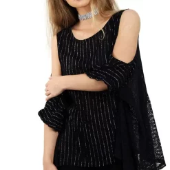 Buy 🛒 LOES House Oversized Cold Shoulder Top In Black Pinstripe ⌛