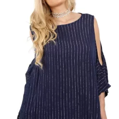 Cheapest 🔔 LOES House Oversized Cold Shoulder Top In Navy Pinstripe 🛒