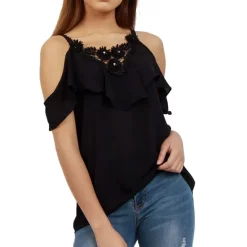 Hot Sale ⭐ LOES House Embellished Cold Shoulder Top In Black 🎁
