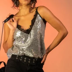 Buy 😍 Goldie Silver Sequins Top With Lace Trim 🌟
