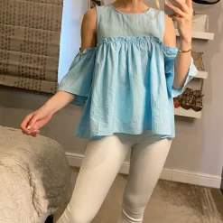 Best Pirce 🎁 CY Boutique Cold Shoulder Oversized Top With Wide Sleeves In Blue 💯