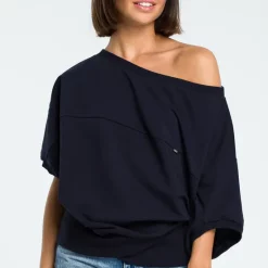 Deals 🛒 MOE Navy Blue Oversized Cold Shoulder Blouse 👏