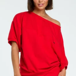 Flash Sale 👍 MOE Red Oversized Cold Shoulder Blouse ✔️