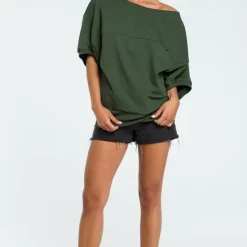 Wholesale 😉 MOE Green Oversized Cold Shoulder Blouse ❤️