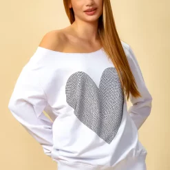 Cheapest 💯 HOXTON GAL Oversized Heart Printed Sweatshirt With Boat Neckline In White ❤️