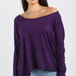 Best Pirce 👍 Oops Fashion Mae Off Shoulder Dipped Hem Top In Purple Marl 🌟