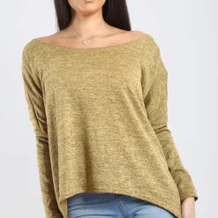 Cheapest ⭐ Oops Fashion Mae Off Shoulder Dipped Hem Top In Mustard Marl 😀