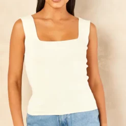 Best Pirce ✔️ URBAN TOUCH Square Neck Ribbed Top Beige 😍