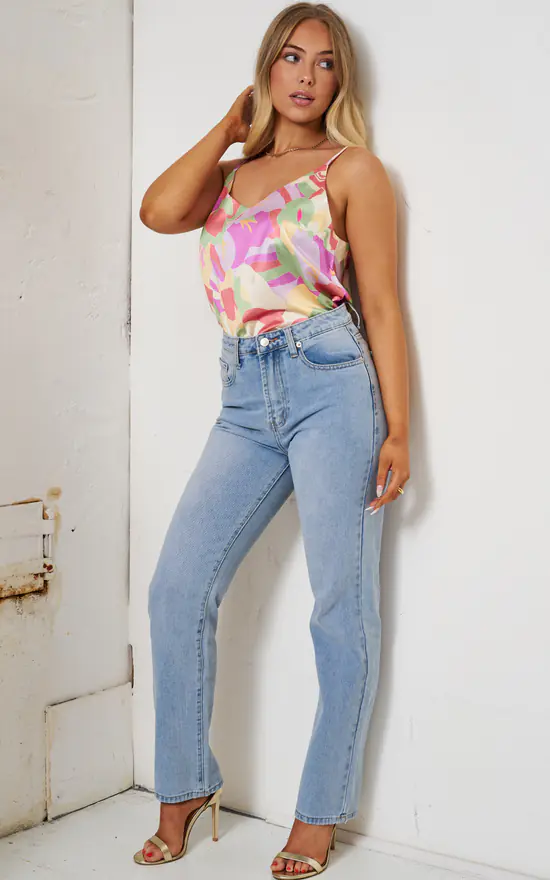 Hot Sale ๐ฅฐ Love Frontrow Pink And Yellow Floral Print Satin Cami Top ๐ฅฐ - Image 2