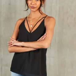 Buy 👍 Gini London Black Plain Strappy Cami Top ❤️