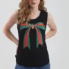 Top 10 😉 Oops Fashion Black Sleeveless Vest Top With Green And Red Bow 😉
