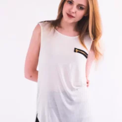 Best Sale 👍 CY Boutique Sleeveless Vest Top With Faux Leather Shoulder And Back Detail In White/Black 😉